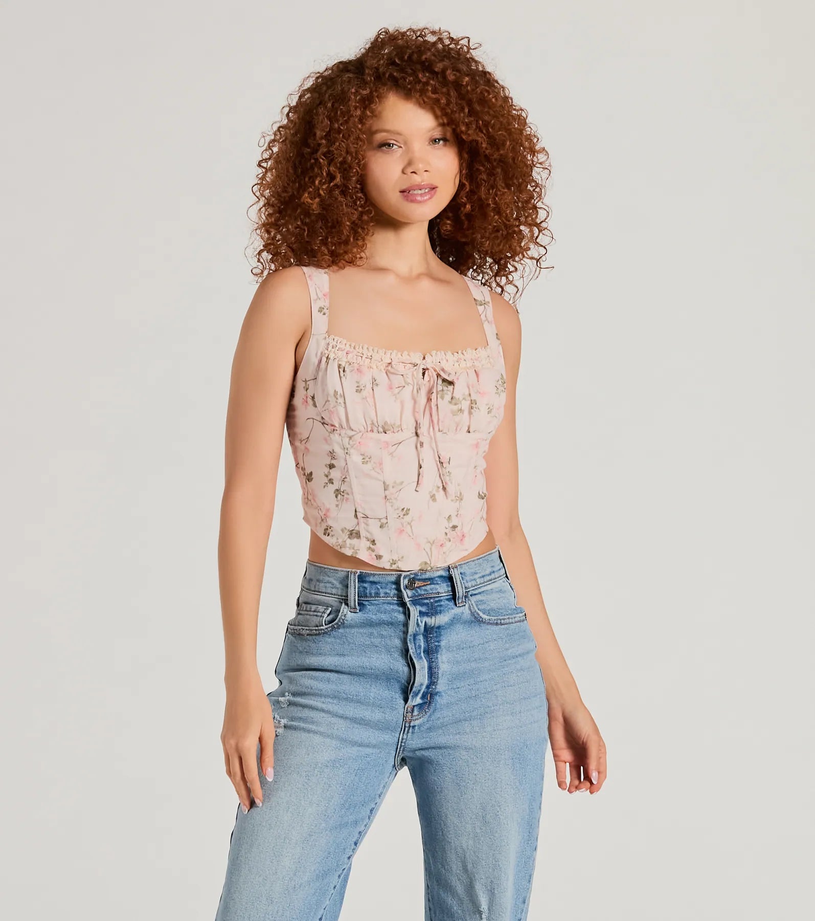 Romantic Look Lace Trim Floral Corset Top Confident Women's High - fashion