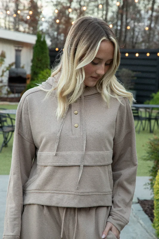 Casey Button Neck Sweatshirt, Mocha Tough Women's Military - inspired