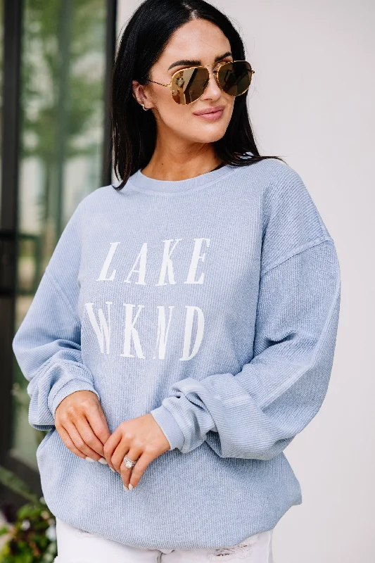 Lake Weekend Denim Blue Corded Graphic Sweatshirt Refined Women's 