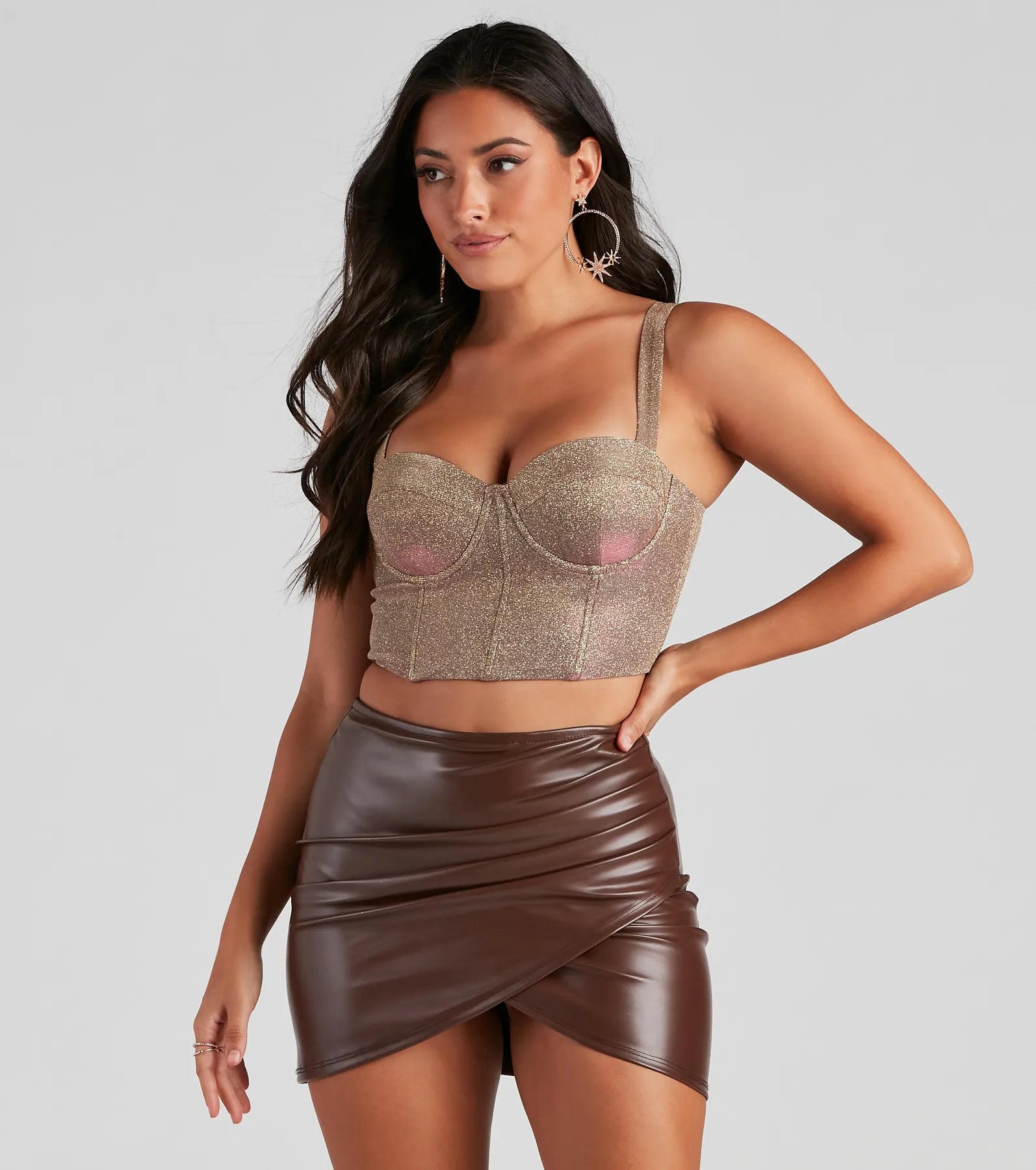 Glisten And Glow Glitter Cropped Bustier Dapper Women's Bow - adorned