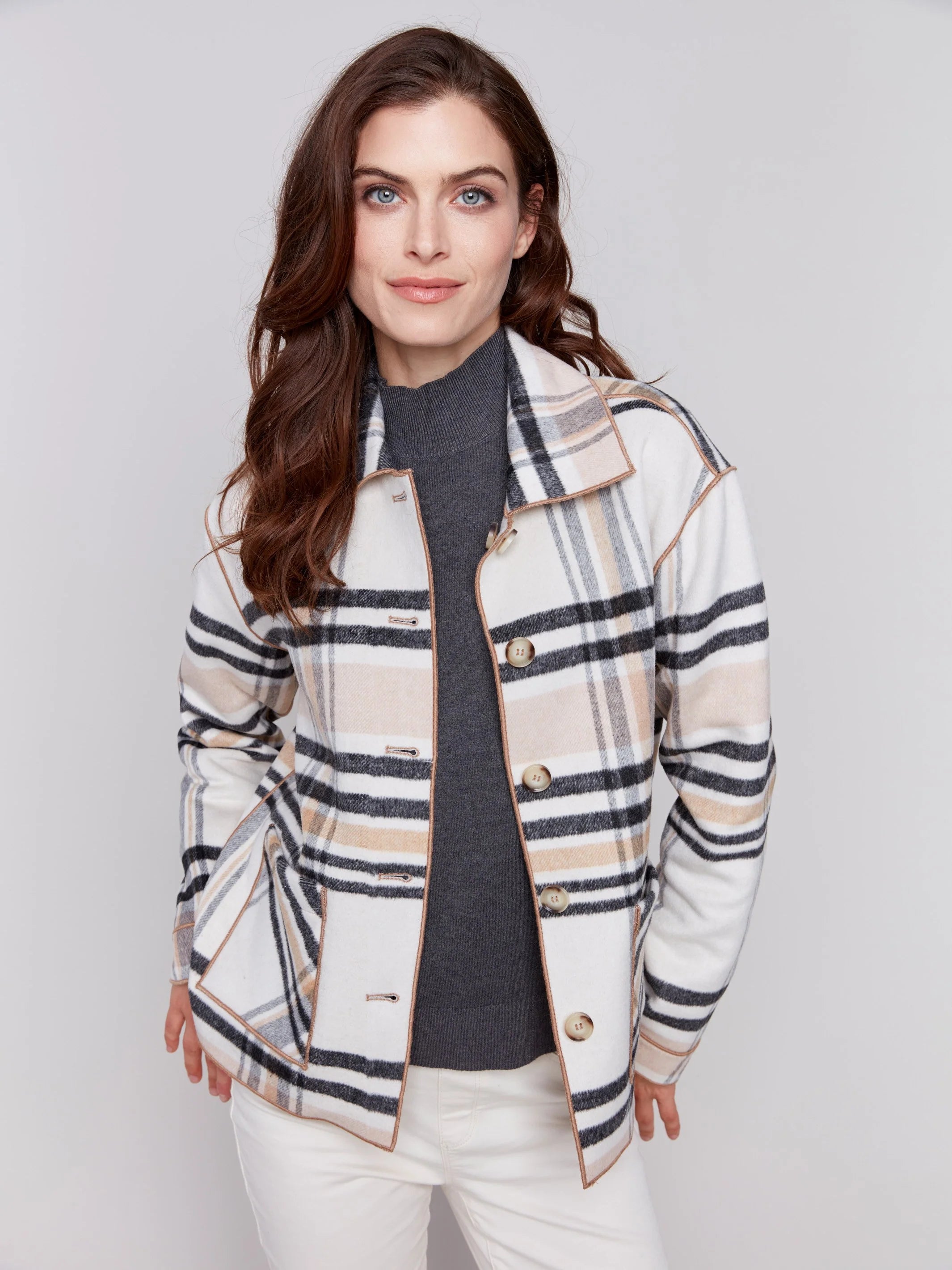C.B C6185X Reversible Plaid Jacket Feminine Women's Soft 