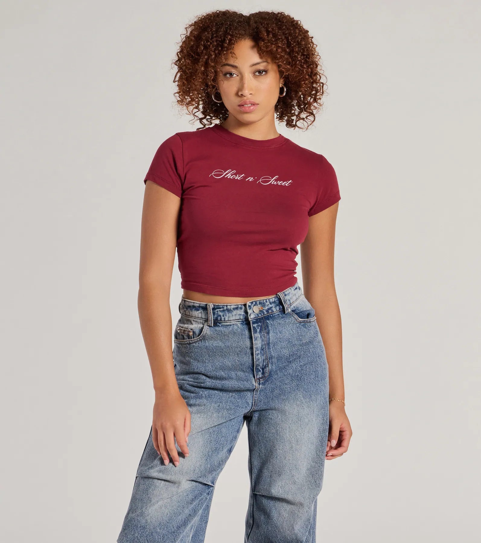 Short n' Sweet Cropped Graphic Tee Artistic Women's Hand - painted