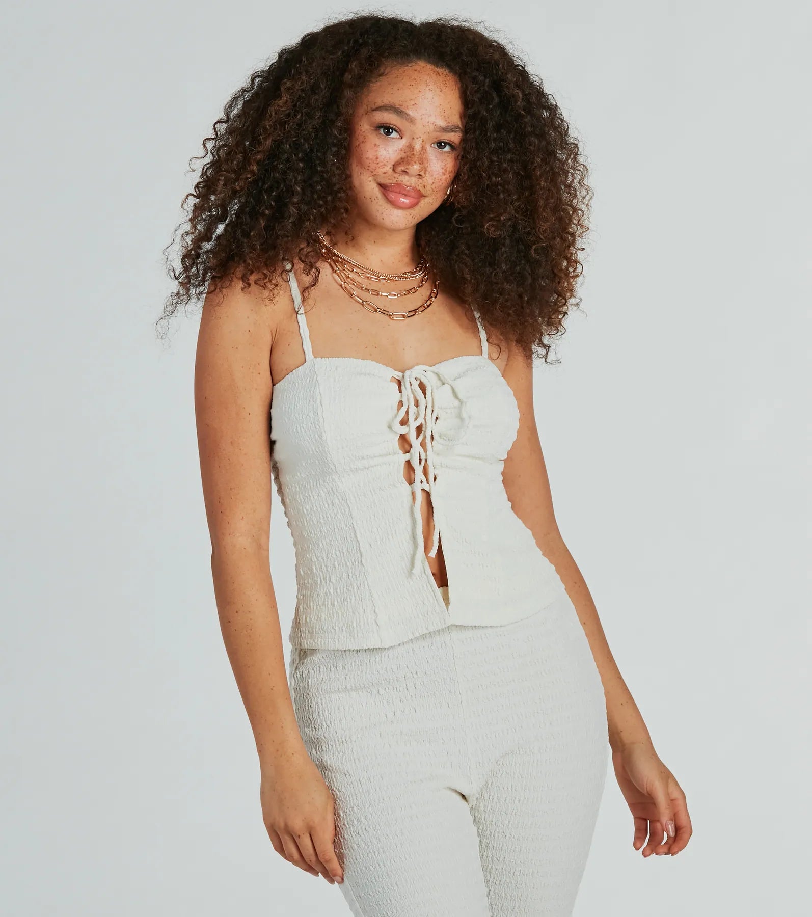 So Boho Lace-Up Crinkle Knit Top Sporty Women's Tennis
