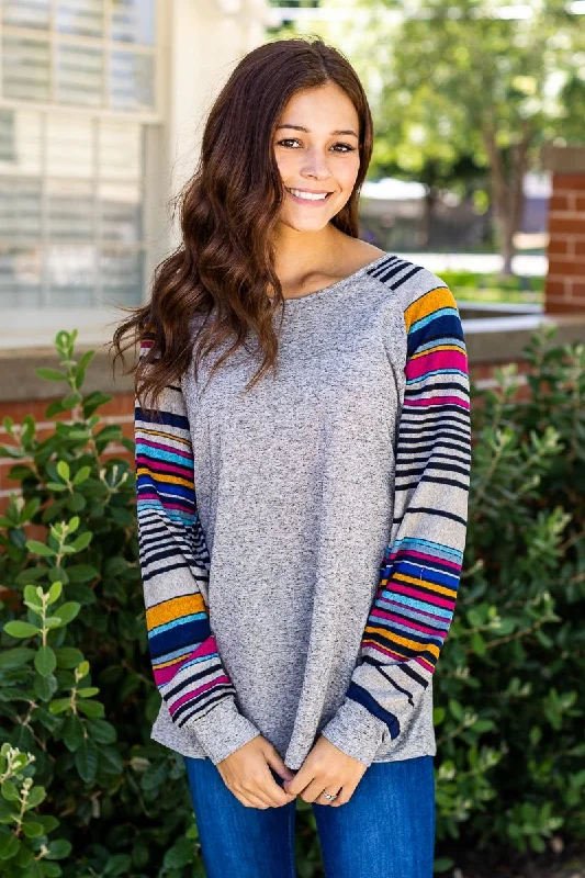 Grey Longsleeve with Multi Stripe Adventure