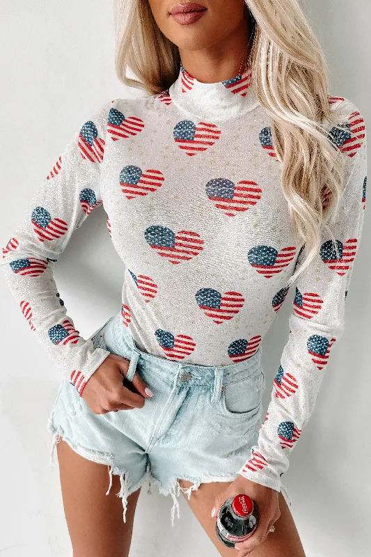 USA All The Way Americana Glitter Mesh Bodysuit (Red/White) British Gentlewoman Style