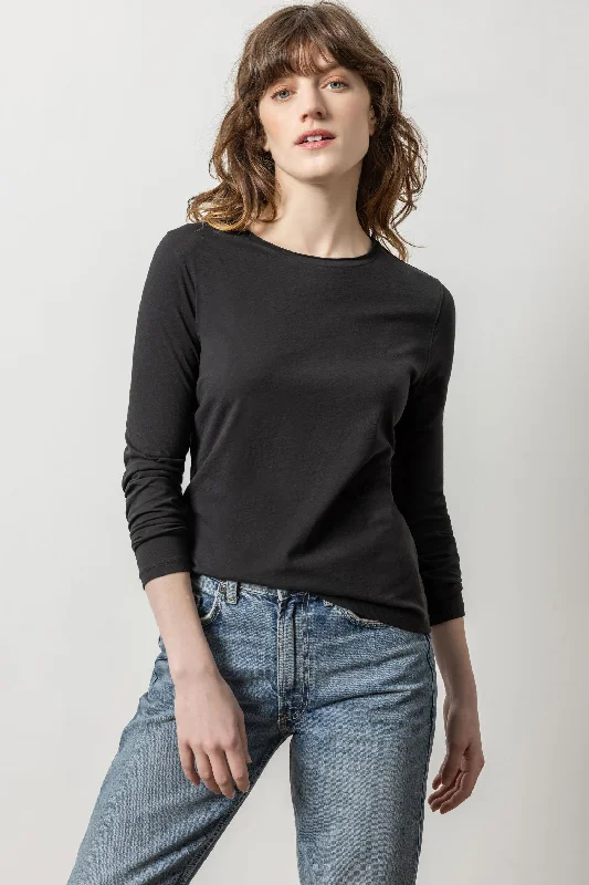 Long Sleeve Rolled Edge Crewneck Confident Women's High - fashion