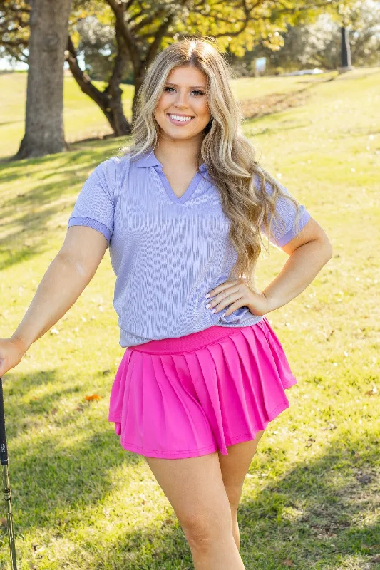 Rib Knit Polo Top, Lavender Purple Youthful Women's Anime - inspired