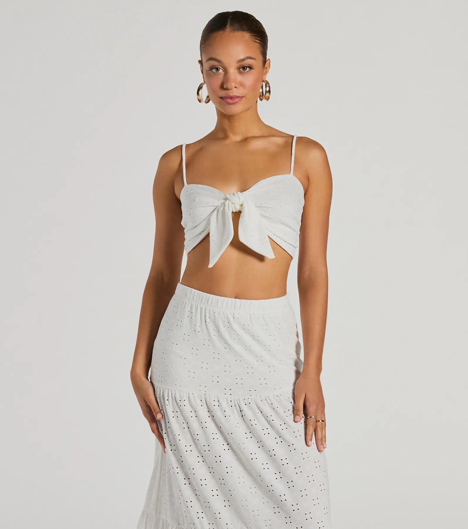 Vibe Of Summer Tie Front Eyelet Crop Top Practical Women's Multi - 