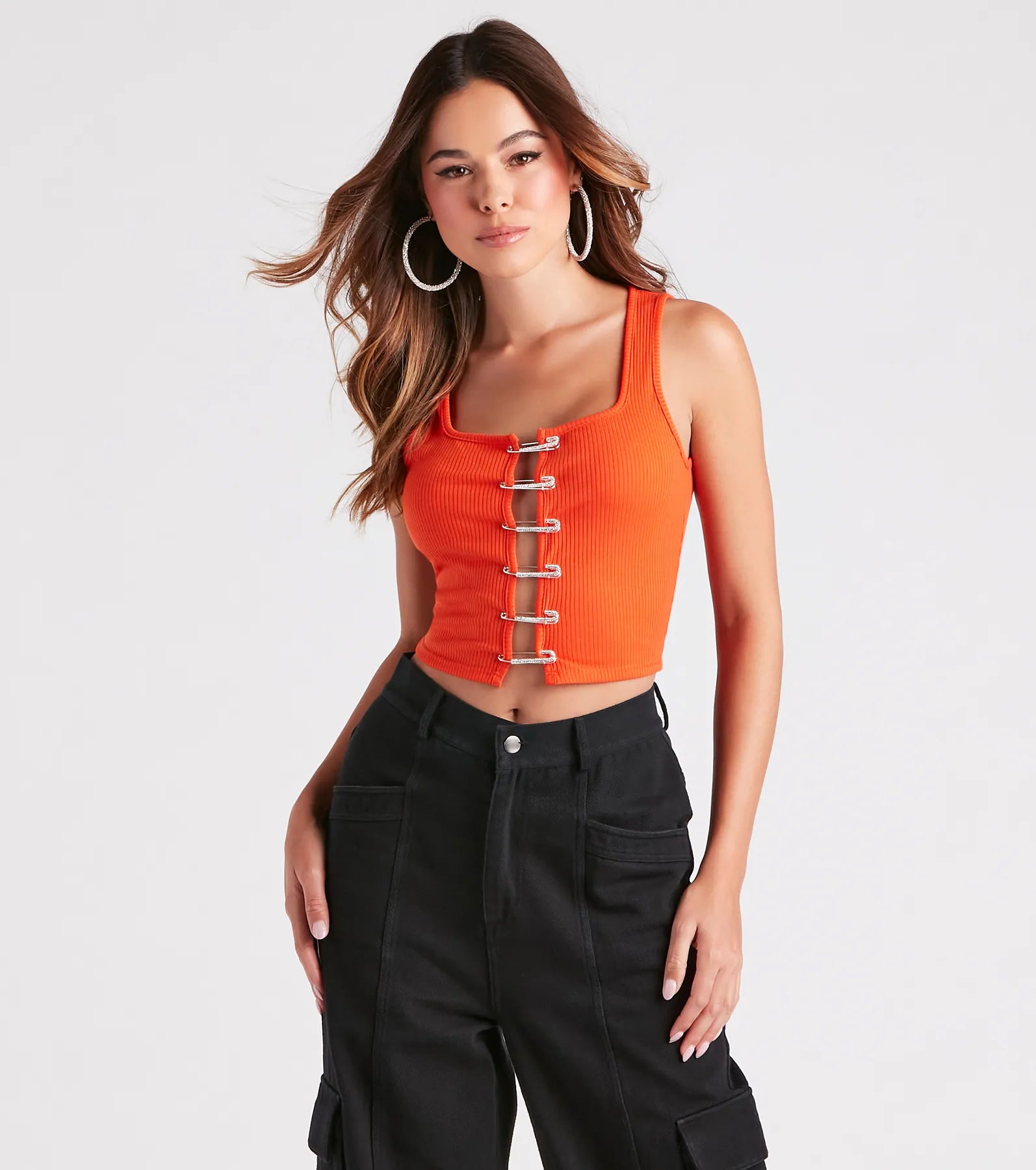 Make It Pop Rhinestone Safety Pin Tank Top Sophisticated Women's Tailored