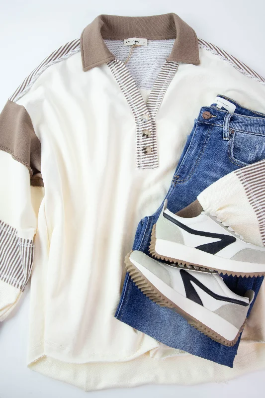 Tala Colorblock Stripe Contrast Top, Ivory | Plus Size Refined Women's Hand - crafted