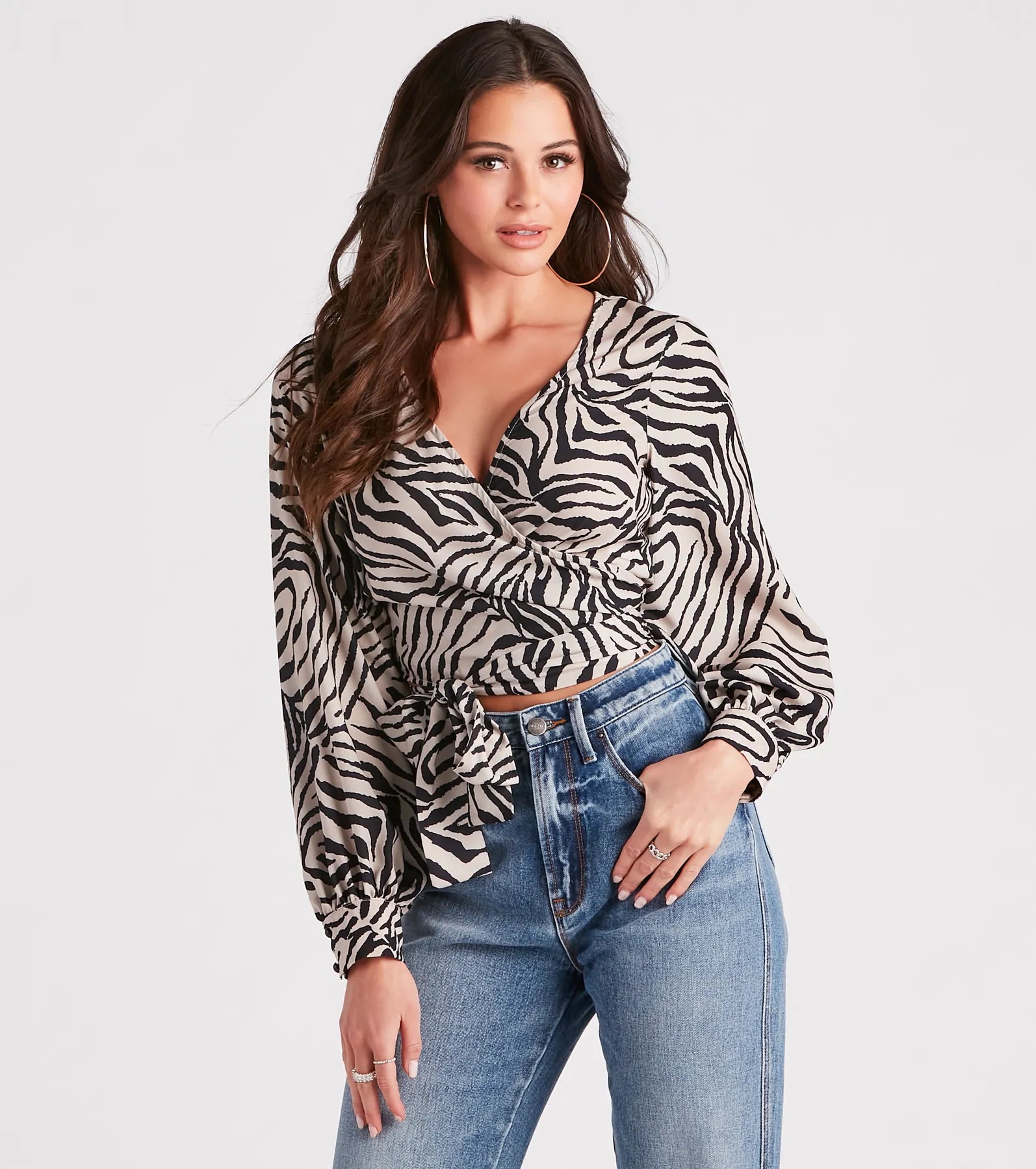 Go-Getter Gal Zebra Print Wrap Tie Top Hip Women's Urban