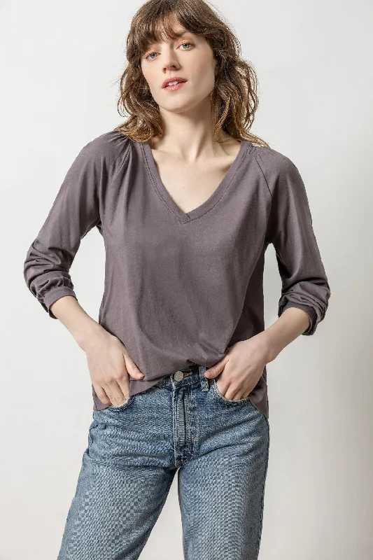 Full Sleeve Smocked V-Neck Geometric