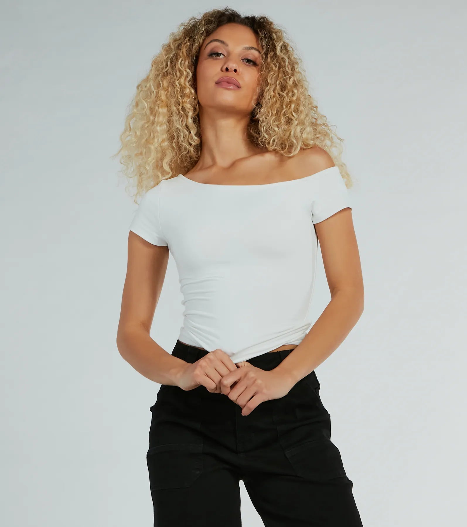 Fave Style Off-The-Shoulder Short Sleeve Knit Top Athletic Women's 