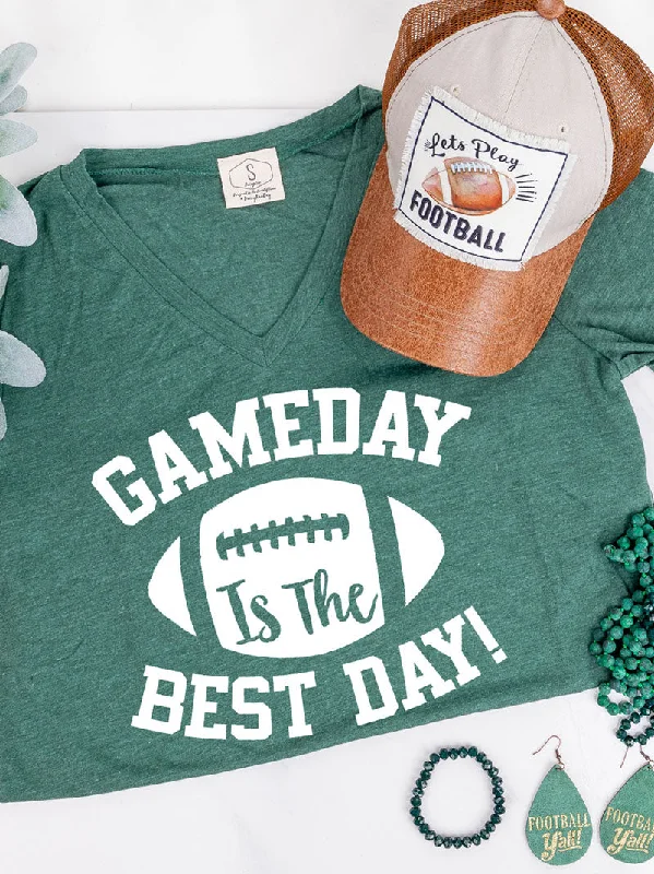 Gameday is the Best Day on Forest Green V-Neck Tee Refined Women's Velvet