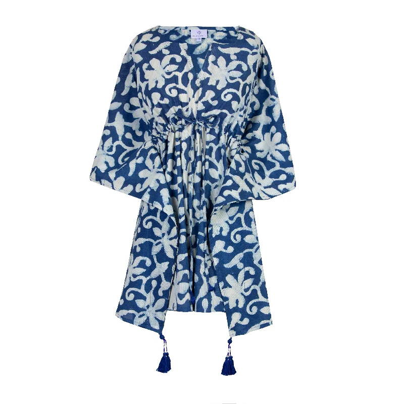 Sarah Short Cotton Indigo Kaftan Sleek Women's Metallic