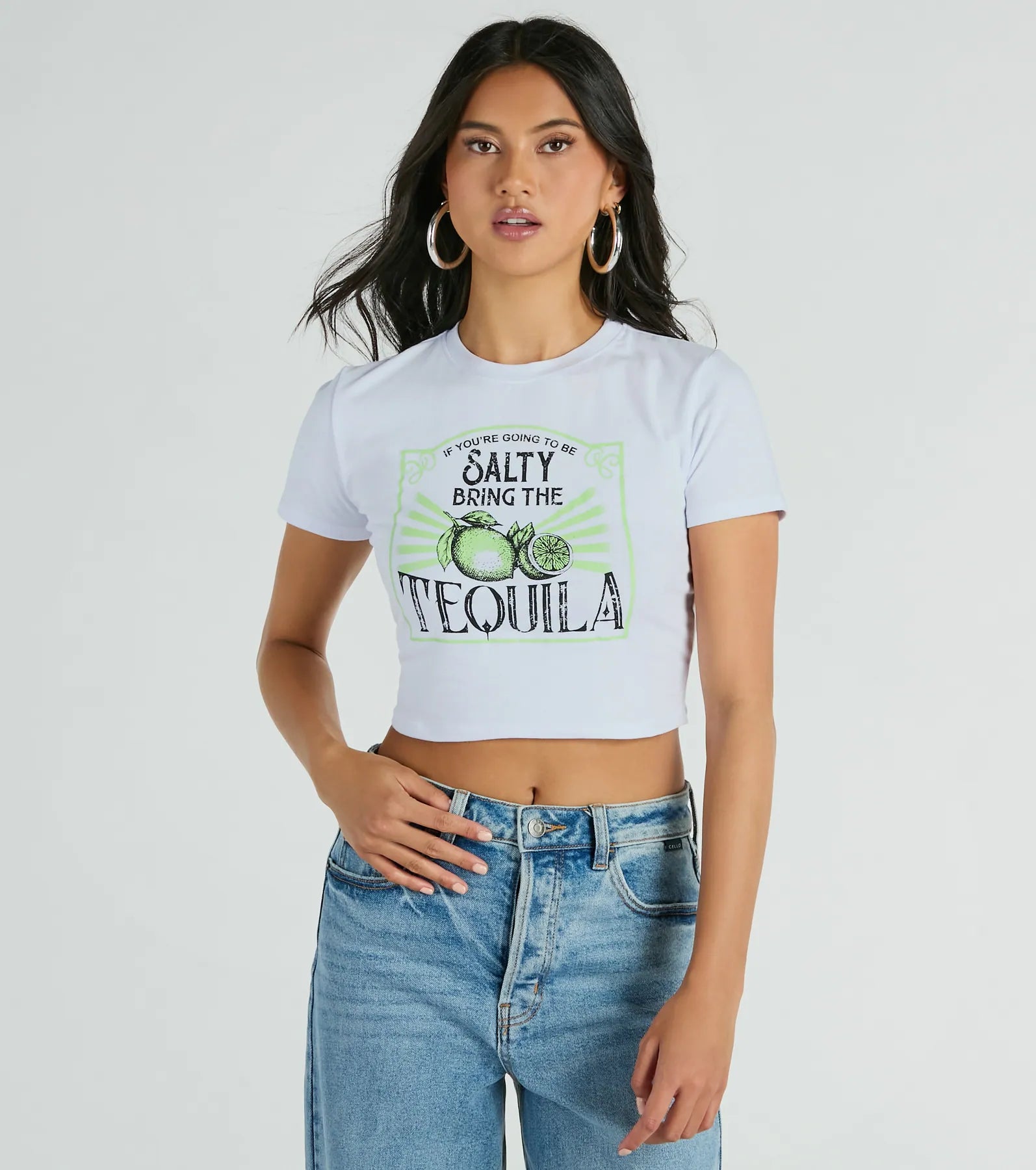 Bring The Tequila Short Sleeve Crop Graphic Tee Trendy Women's Oversized
