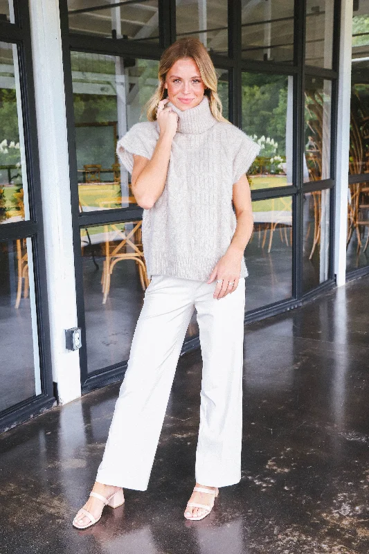 Alissa Sleeveless Cable Sweater Top, Light Taupe Sleek Women's Metallic