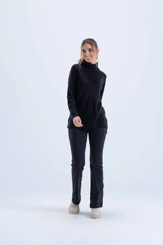Asymmetrical Black Pullover Hip Women's Urban