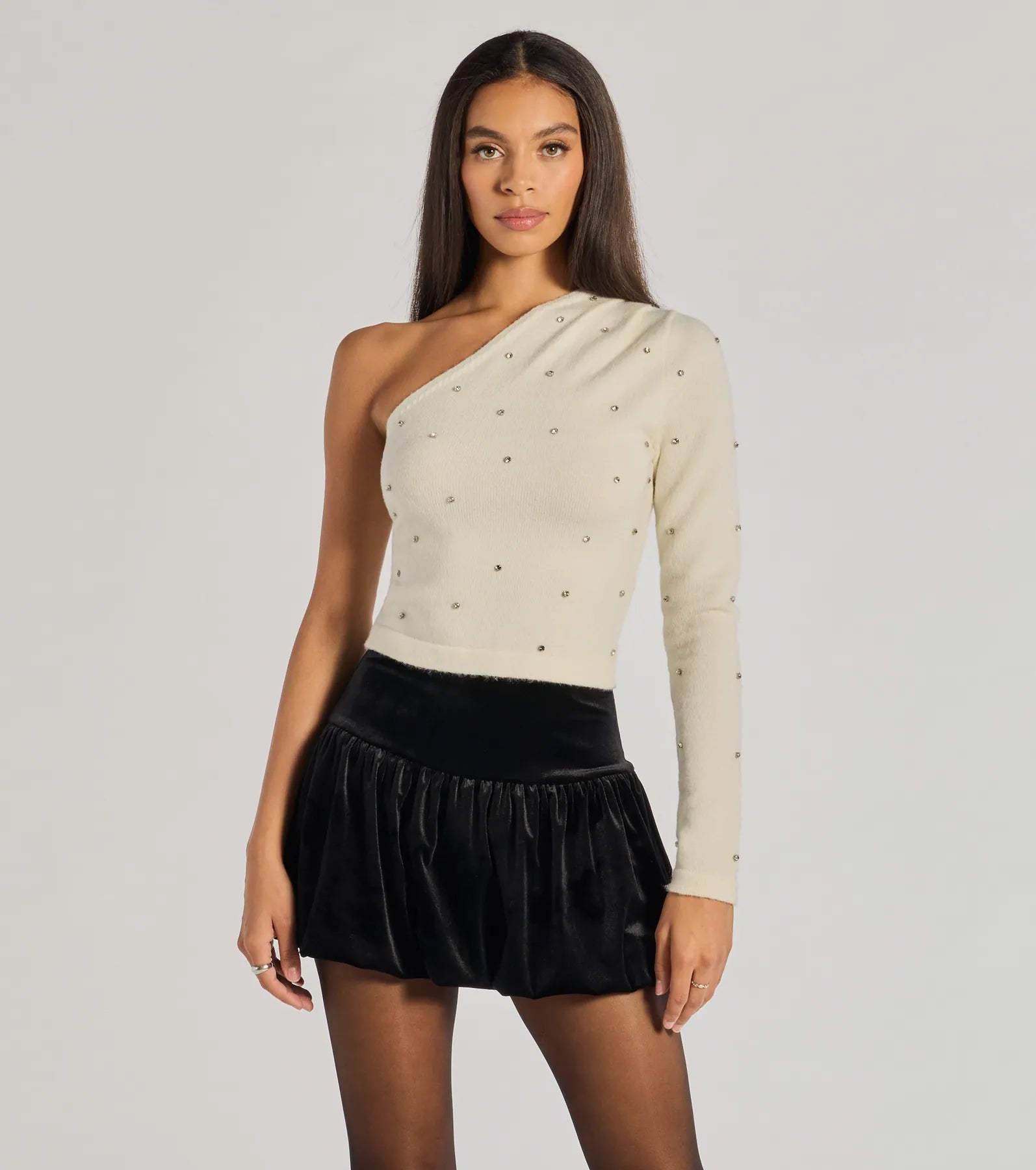 All That Glam Rhinestone One-Shoulder Top Sustainable Organic