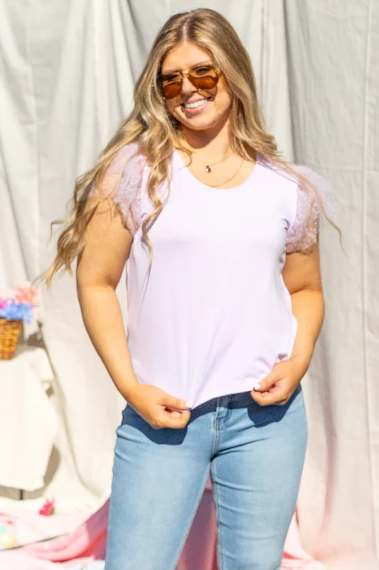 Tulle Sleeve Top, Lavender Cool Women's Distressed