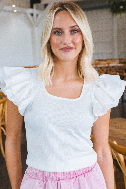 Maeve Rib Knit Top, Off White British Gentlewoman Style