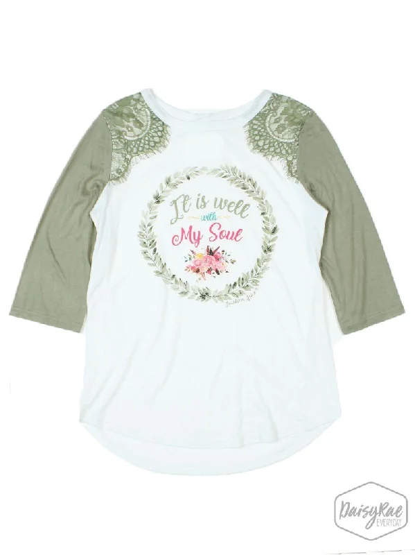 It Is Well With My Soul Raglan with Lace Accent Youthful Women's Pop