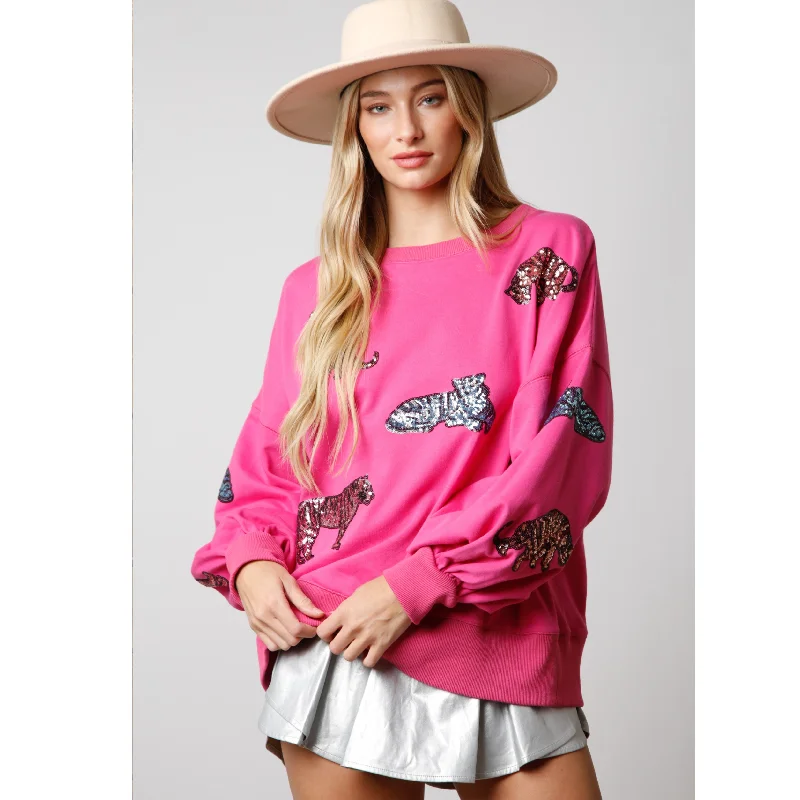 Multi Color Sequin Tiger Sweatshirt Country