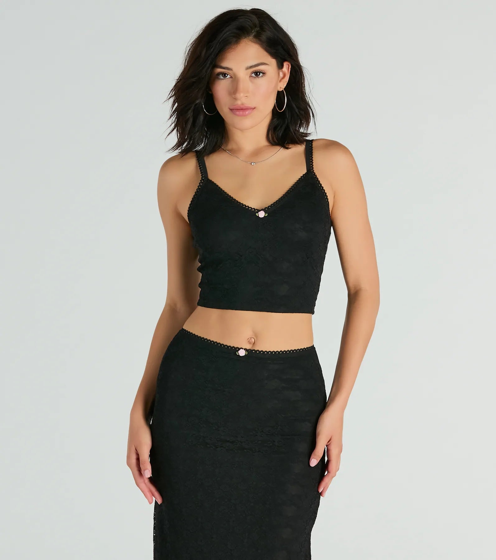 Alluring Dream V-Neck Lace Rosette Crop Top Women