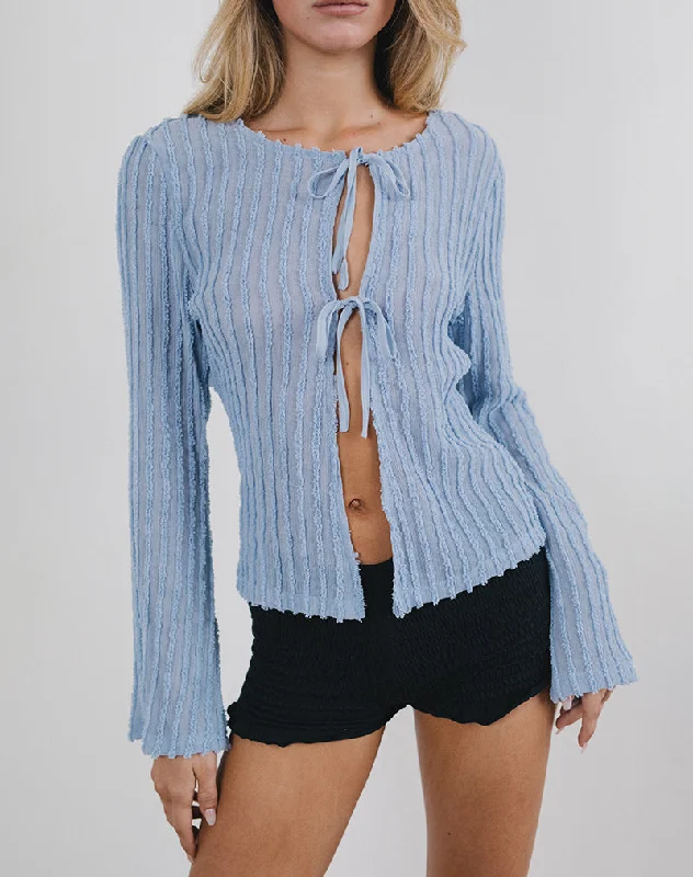 Araceli Tie Front Cardigan in Crinkle Blue Bold Women's Animal Print