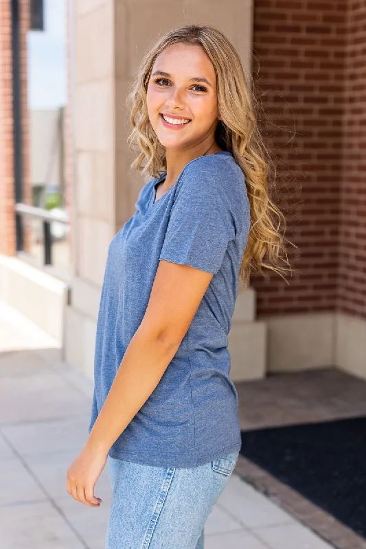 Cadet Blue V-Neck Tee Dapper Women's Bow - adorned