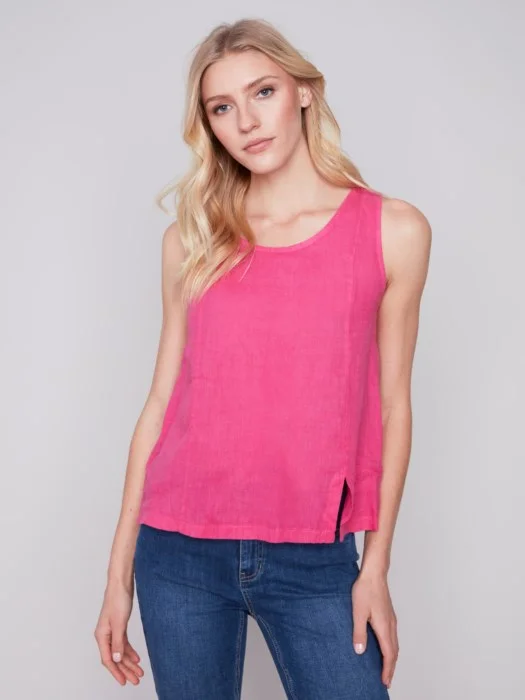 C.B 4543 Sleeveless Linen Top with Slit Modern Women's 