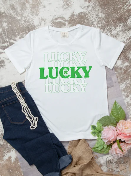 Lucky Times 5 on Vanilla Bean-White Cuff Tee Refined Women's Classic 