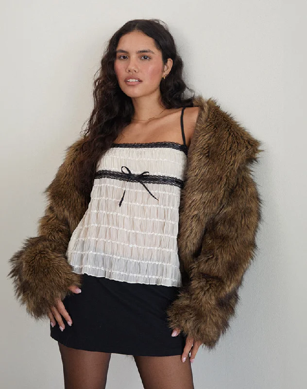 Ancika Cami Top in Textured Chiffon Ivory Youthful Women's Anime - inspired