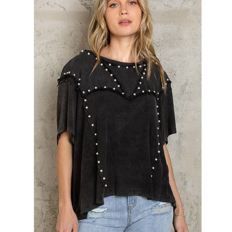 Pearl Sleeve Top Feminine Women's Soft 