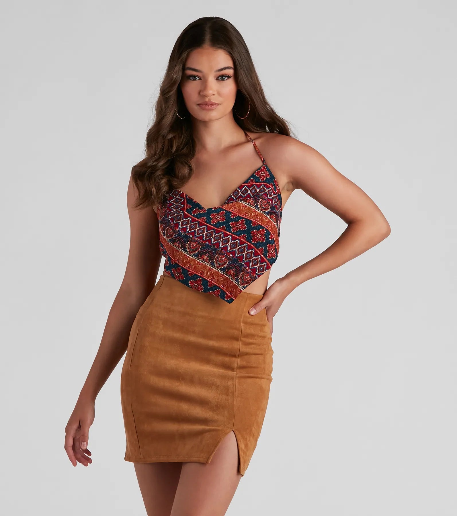 Boho Stunner Printed Scarf Top Compression