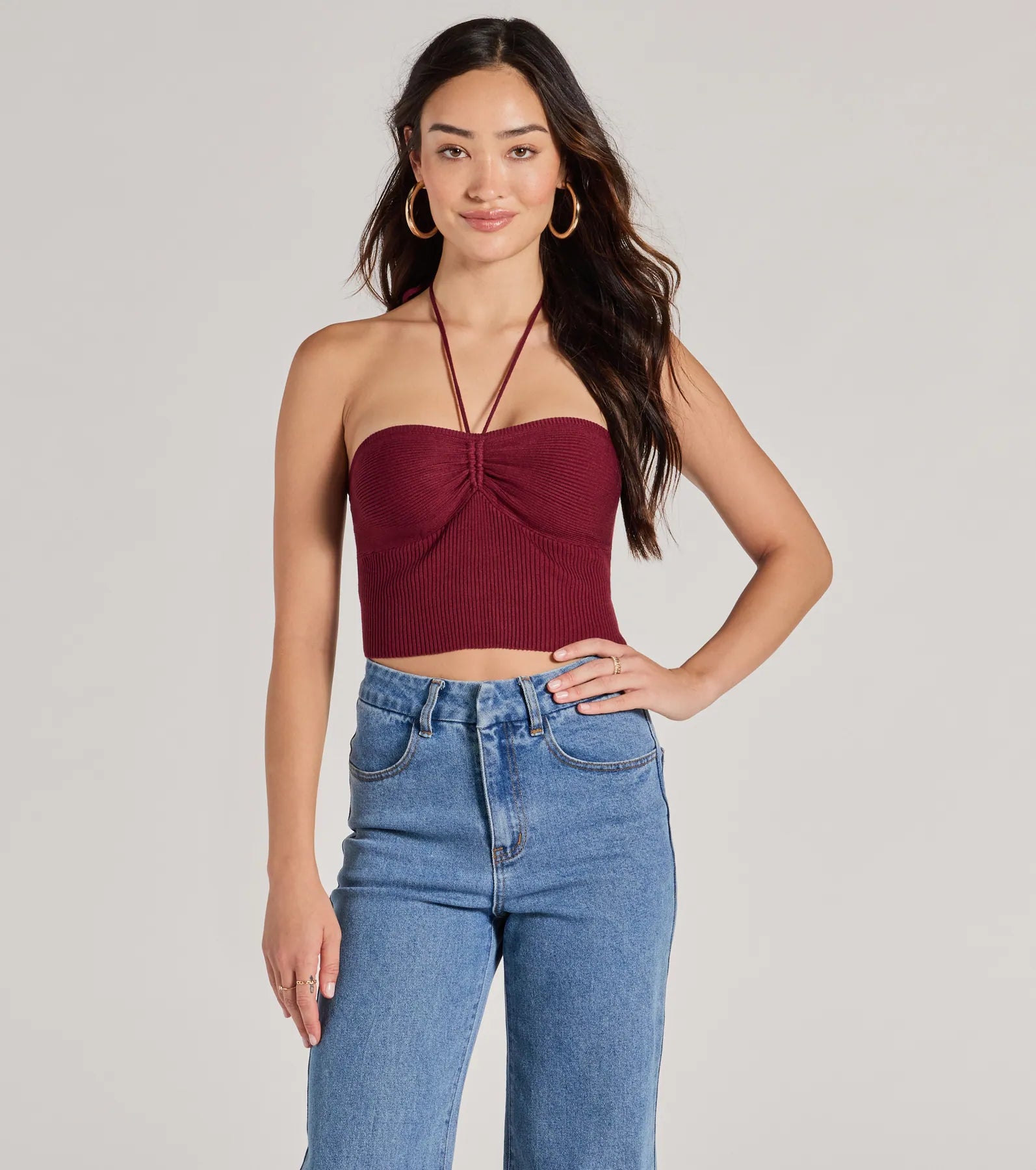 Stylish Basic Halter Rib Knit Crop Top Refined Women's 