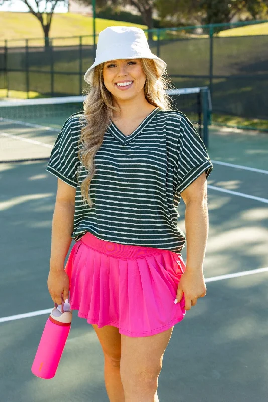 The Lucy Stripe Top, Green Geometric