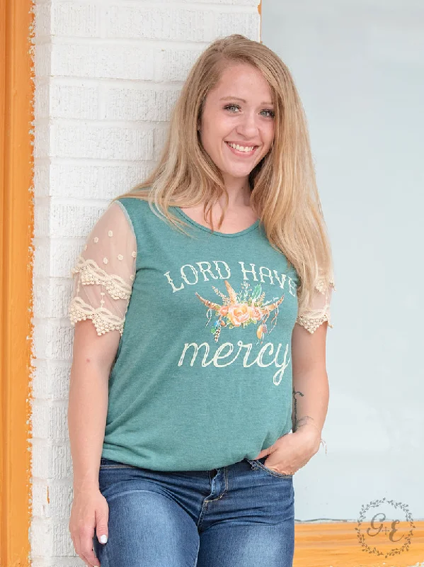 Lord Have Mercy on Juniper Blouse with Crochet Lace Short Sleeves Hip Women's Urban