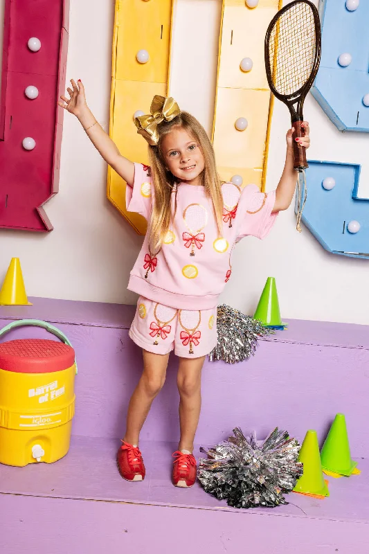 Kids Pink Bow Tennis Racket & Ball Short Elegant Women's 