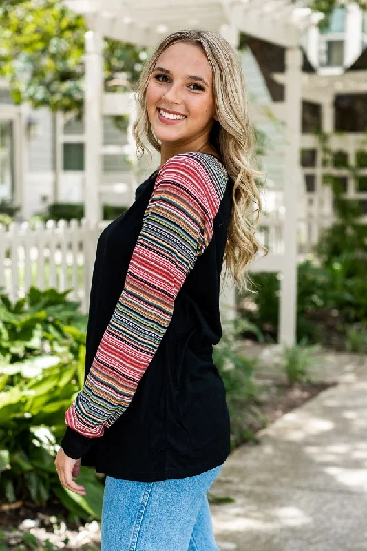 Multicolor Stripe Longsleeve Tee with Black Body Streetwear Style for 
