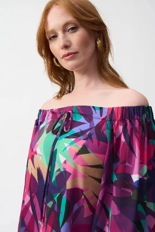 J.R 251179 Georgette Tropical Print Boxy Top British Gentlewoman Style