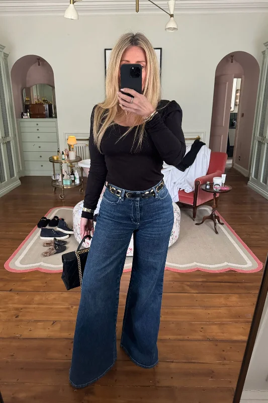 Dallas The High Waisted Super Wide Leg | Come She Will [Blue] Sleek Women's Metallic