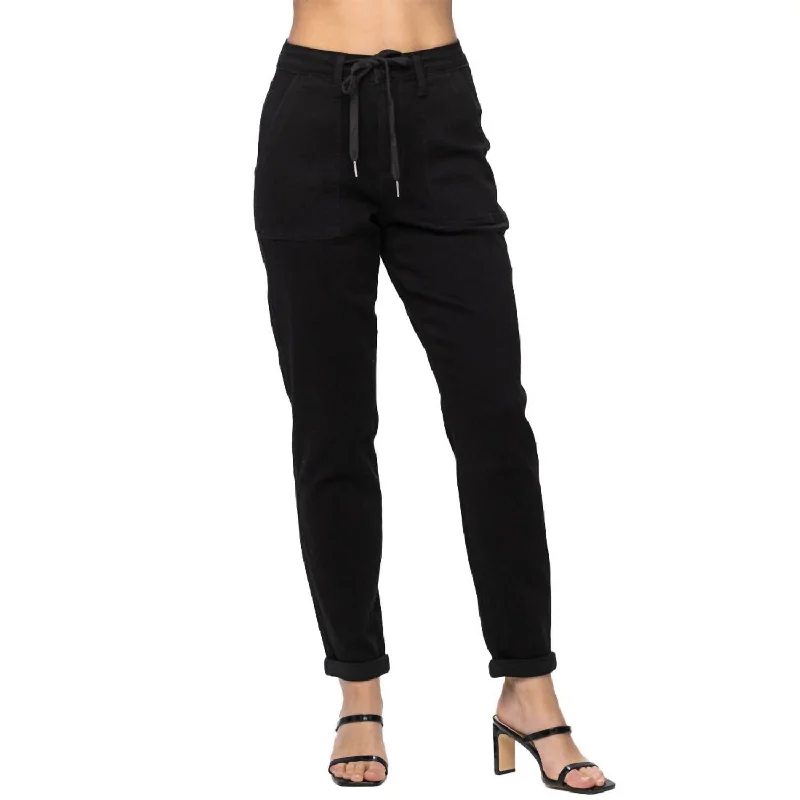 High Waist Double Roll Cuffed Jogger In Jet Black Dynamic Women's Moto