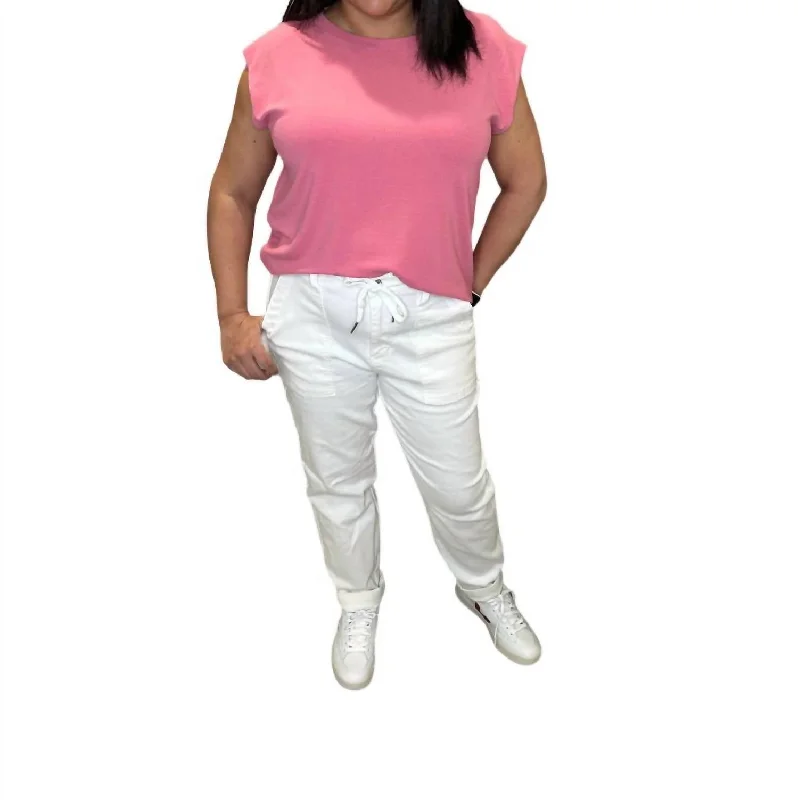 High Waist Garment Dyed Double Cuff Jogger In White Cool Women's Skate