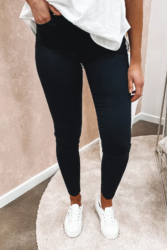 High Waisted Gelato Leg Stretch Black Trendy Women's Oversized