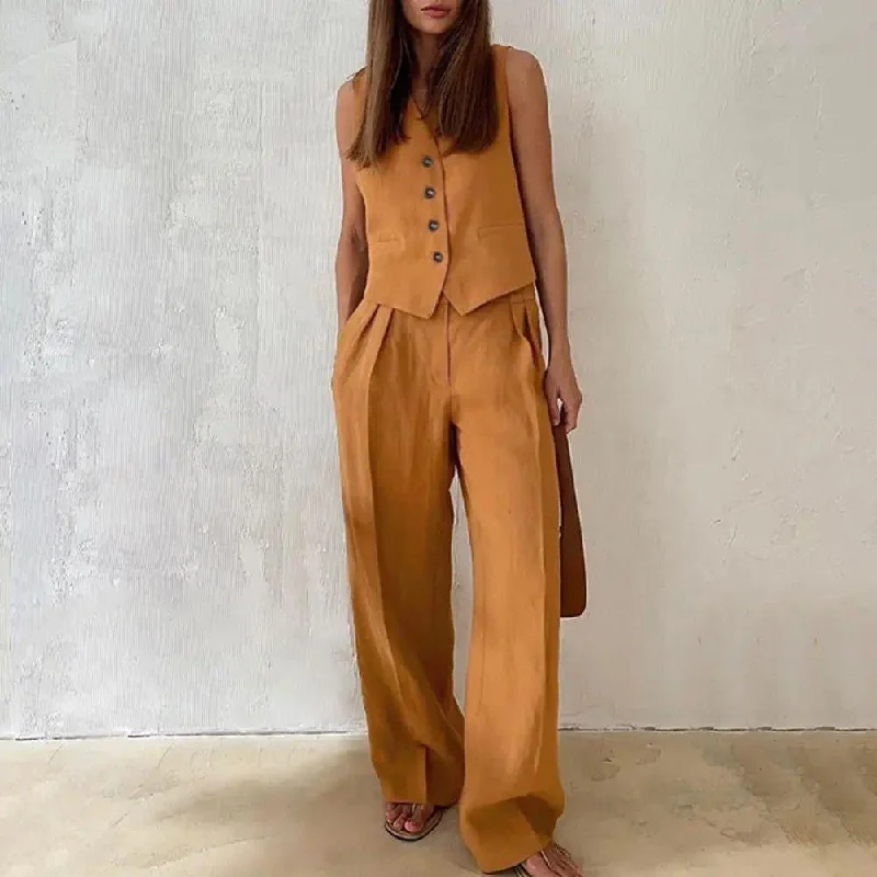 Hodor Statement Linen Vest Suit with Pants Youthful Women's Anime - inspired