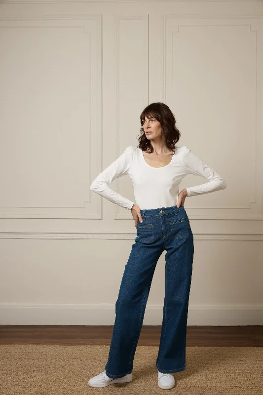 Kate The Top Patch Pocket Relaxed Wide Leg | Smarter Than You [Blue] Monochromatic Office Style