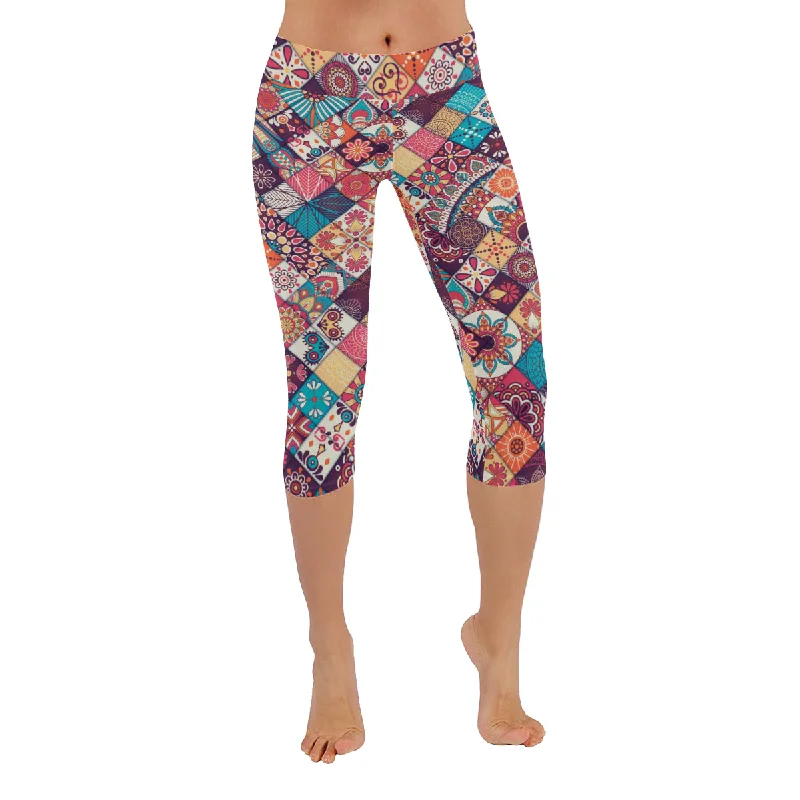 Mandala Seamless pattern Women's Low Rise Capri Leggings (Invisible Stitch) Bold Women's Animal Print Mandala Seamless pattern Women's Low Rise Capri Leggings (Invisible Stitch) Bold Women's Animal Print