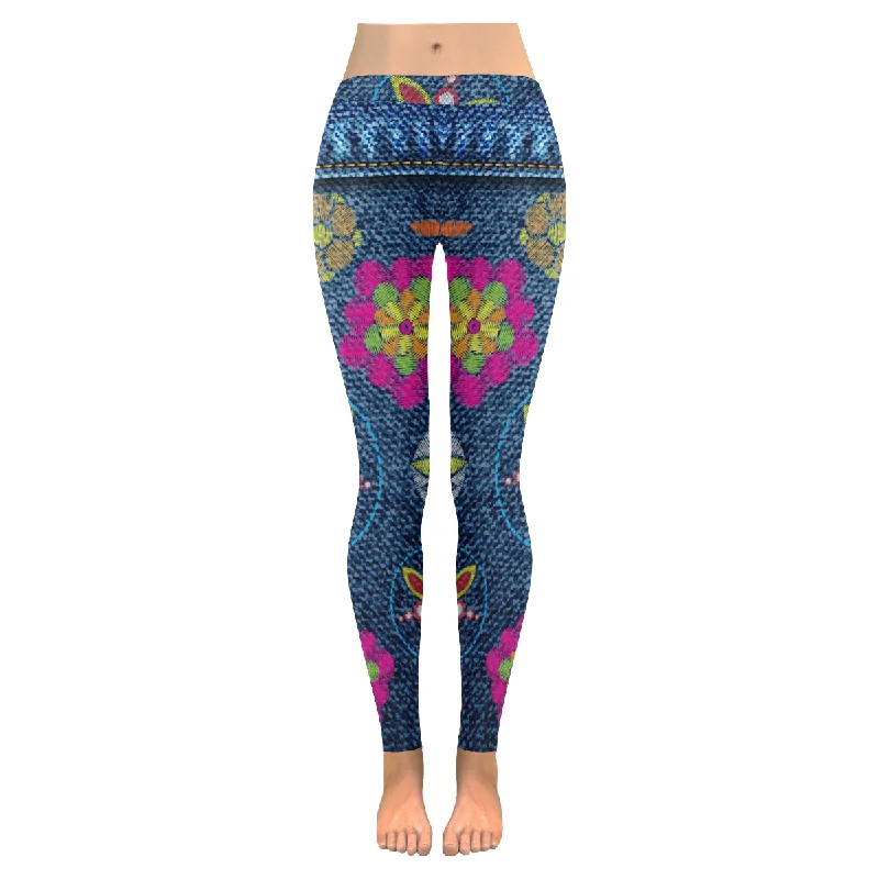 print flower jeans Women's Low Rise Leggings (Invisible Stitch) Feminine Women's Style print flower jeans Women's Low Rise Leggings (Invisible Stitch) Feminine Women's Style