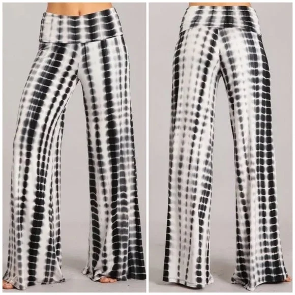 Tie Dye Boho Wide Leg Palazzo Relaxed Fit High Waist Foldover Casual Women Pants Stylish Women's Tropical Tie Dye Boho Wide Leg Palazzo Relaxed Fit High Waist Foldover Casual Women Pants Stylish Women's Tropical